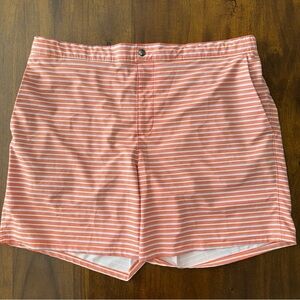 Lands End Mens Orange Blue Stripe Swim Trunks Bathing Suit XL Lined Pockets